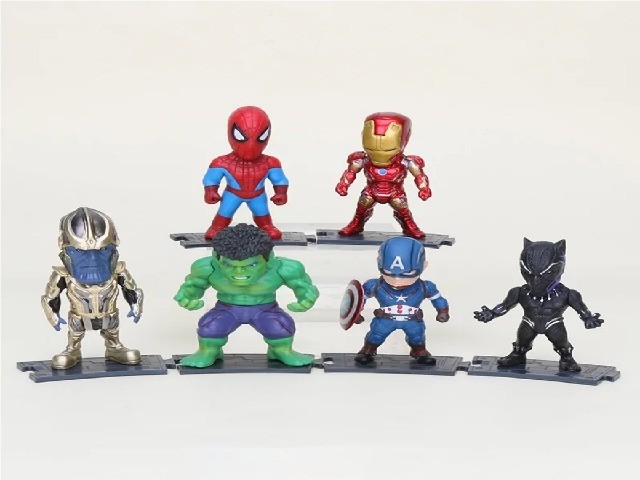 Kit c/06 Miniaturas: Capitão América/Homem Aranha-de Ferro/Hulk/Pantera Negra/Thanos