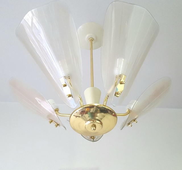 Luminária Pendente 5 Pétalas Em Vidro Anos 50/60 Restaurada 