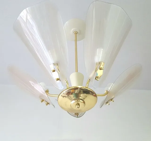 Luminária Pendente 5 Pétalas Em Vidro Anos 50/60 Restaurada