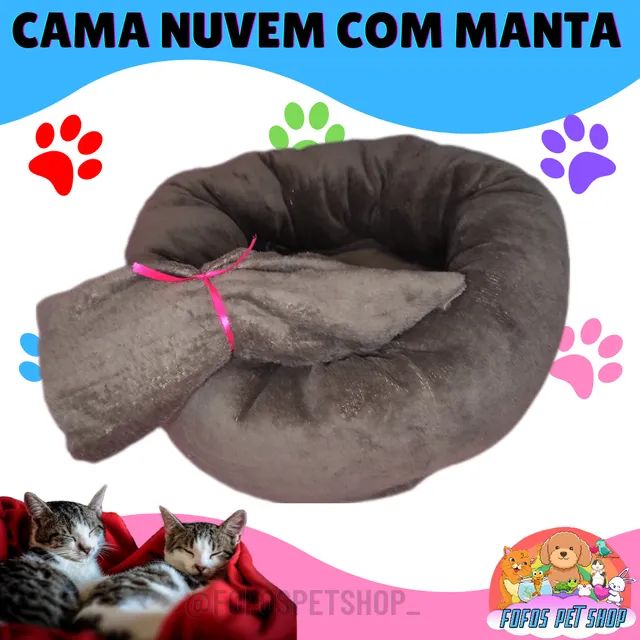 Cama Luxo Pet Nuvem Em Pelúcia 50x50  + Mantinha 90x90 