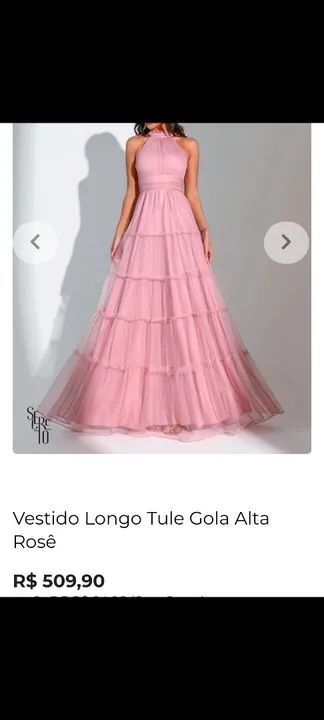 Vestido Longo Tule Gola Alta - Rose