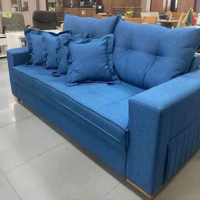 Sofá Lucy com Almofadas Soltas 3 Lugares Tecido Linho 200cm- Produto Novo - Foto 3