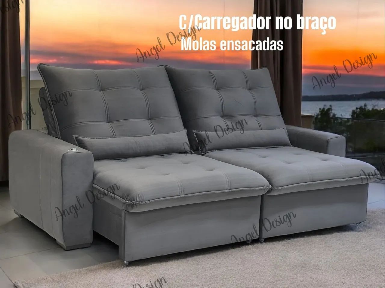 Sofá Retrátil Reclinável molas Ensacadas e carregador 
