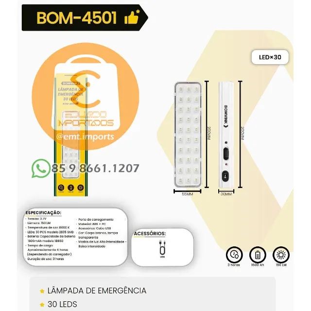 Lâmpada de Emergência com 30 LEDs BOM-4501 - Foto 2