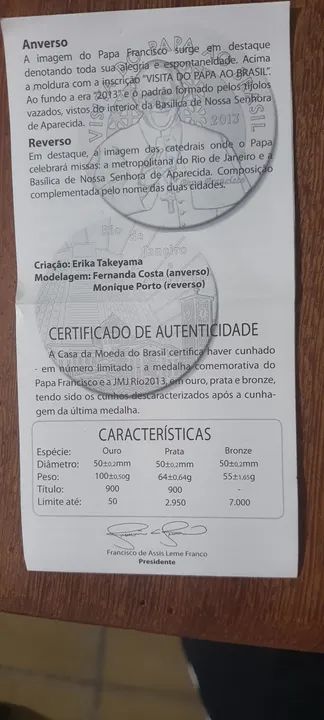 MEDALHAS DO PAPA FRANCISCO  - Foto 6