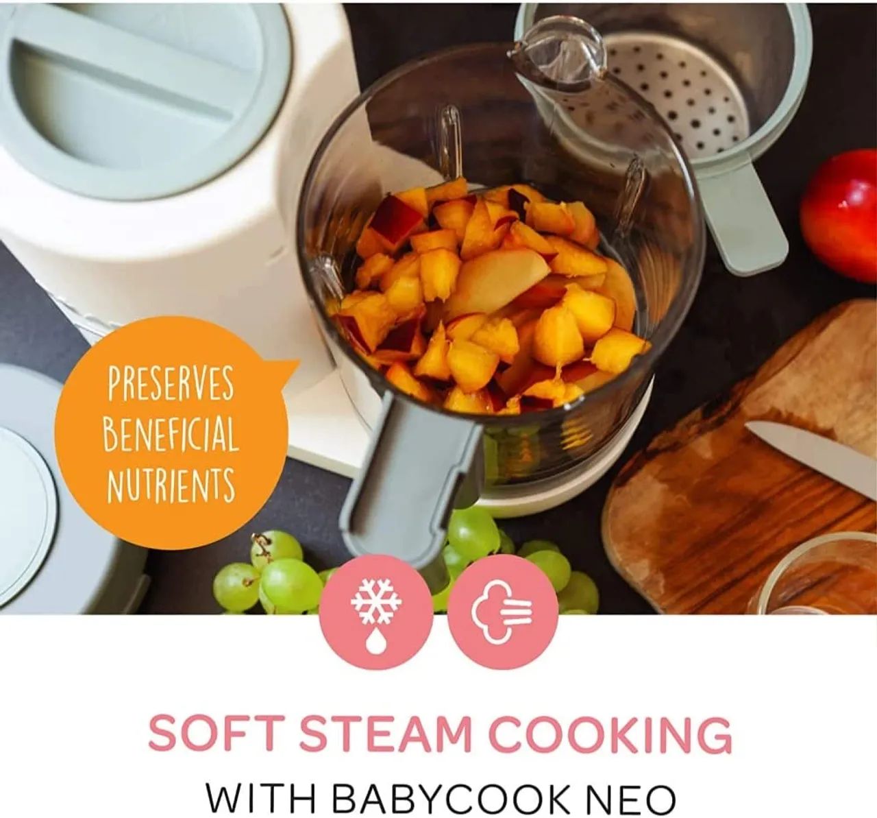 NOVO Béaba Babycook Neo Processador de Alimentos Cozimento a Vapor Cinza/branco - Foto 3