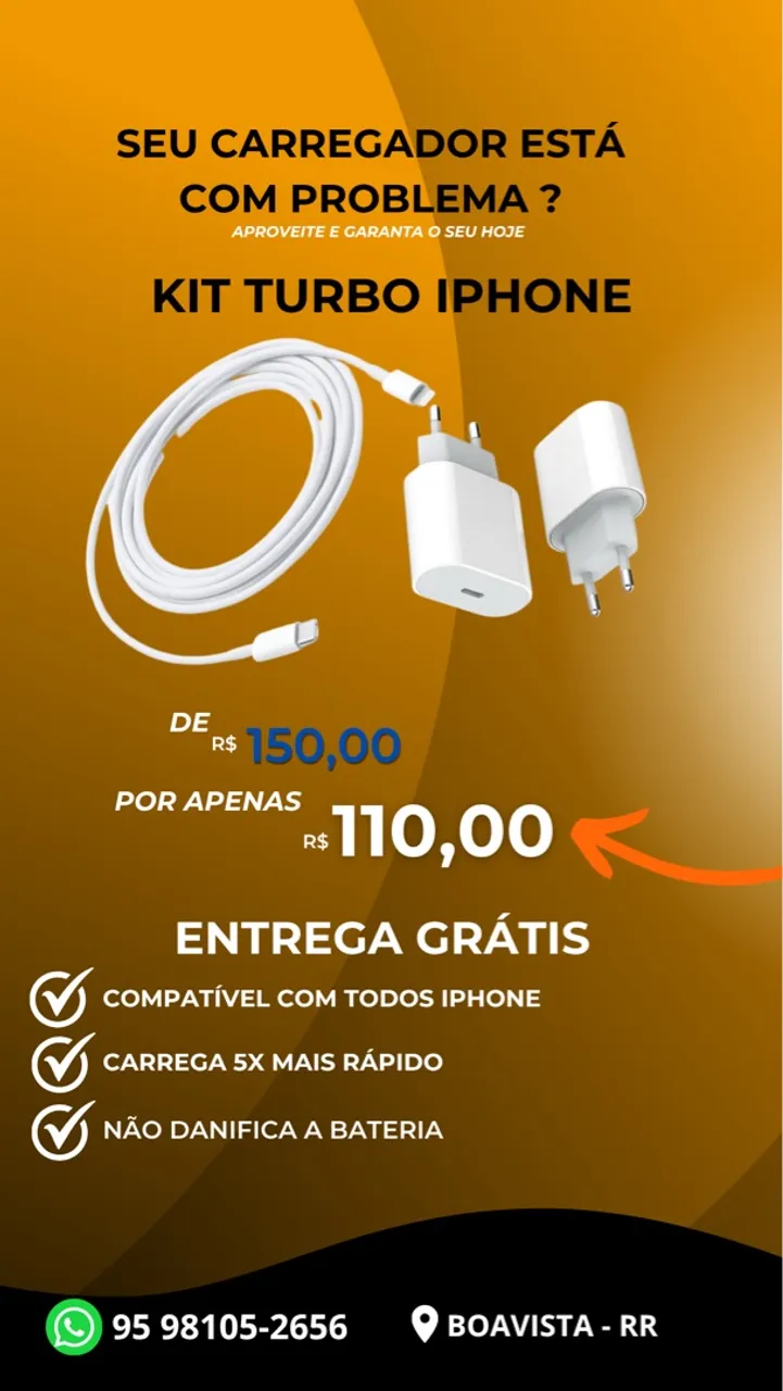 CARREGADOR DE IPHONE TURBO ENTREGAMOS