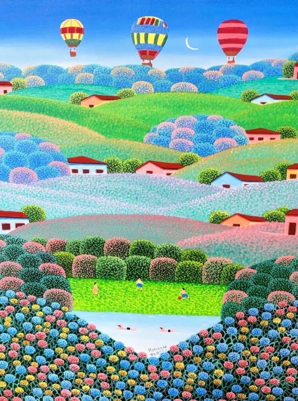 Robson barros tema passeio de balão medida 40x50 <br>Acrílica sobre tela