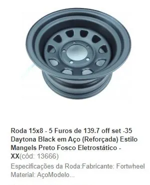 Roda Daytona Black 15x8 - 5 Furos
