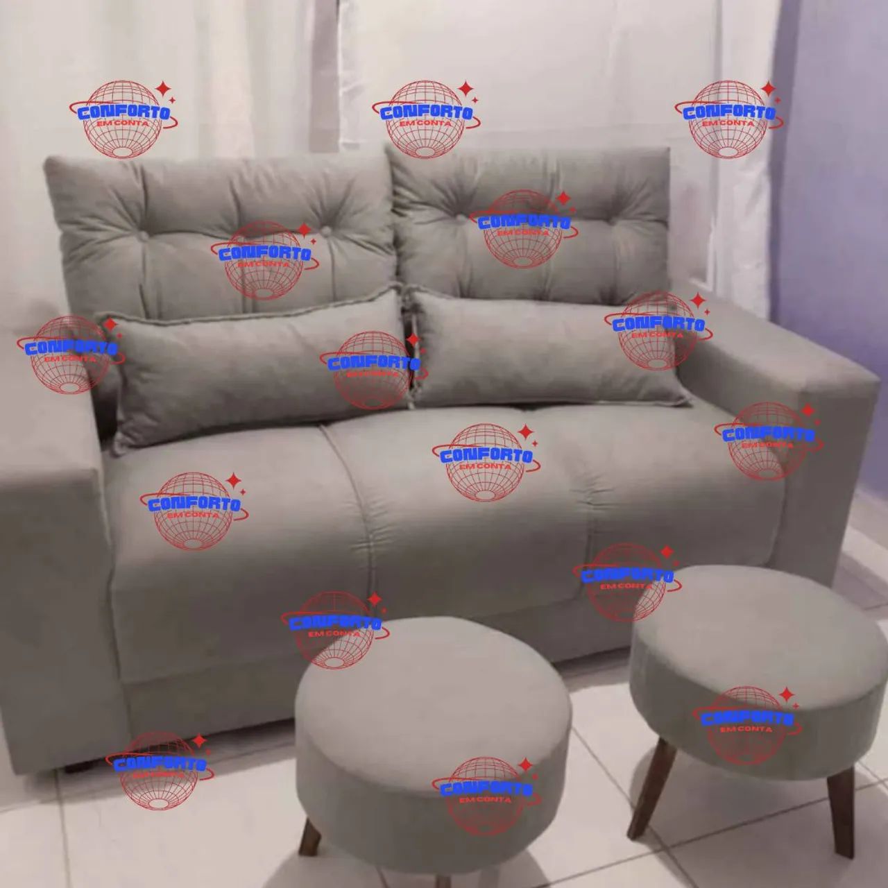 Conjunto Sofá com 2 Puffs - Conforto e Design -Novo diretamente da fábrica ? - Foto 3