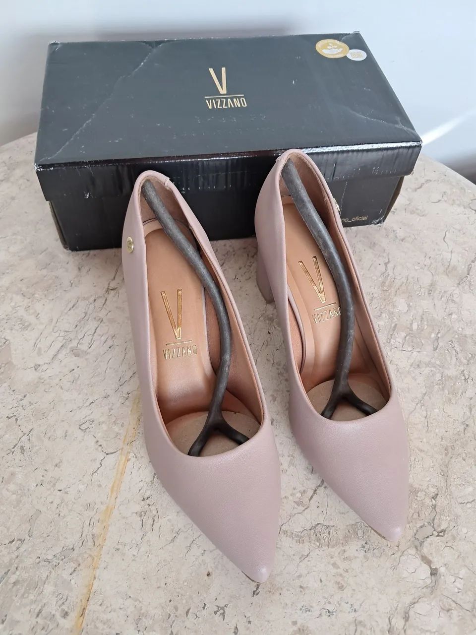 Scarpin Vizzano nude taupe Rosa Claro - Salto Bloco  bico fino - Foto 3