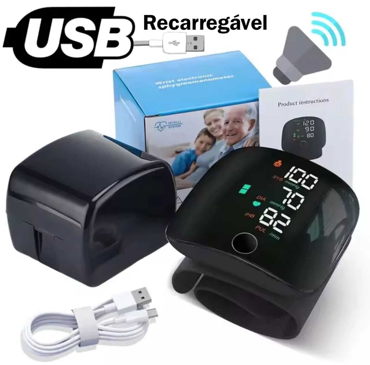 Monitor de pressão arterial de pulso inteligente - Recarregável