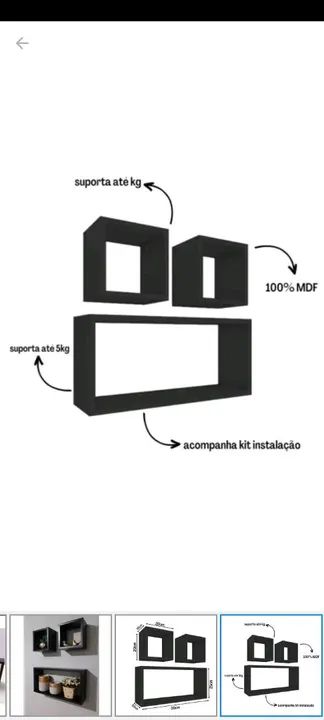 Conjunto de prateleiras (nichos) de parede em madeira preta - Foto 2