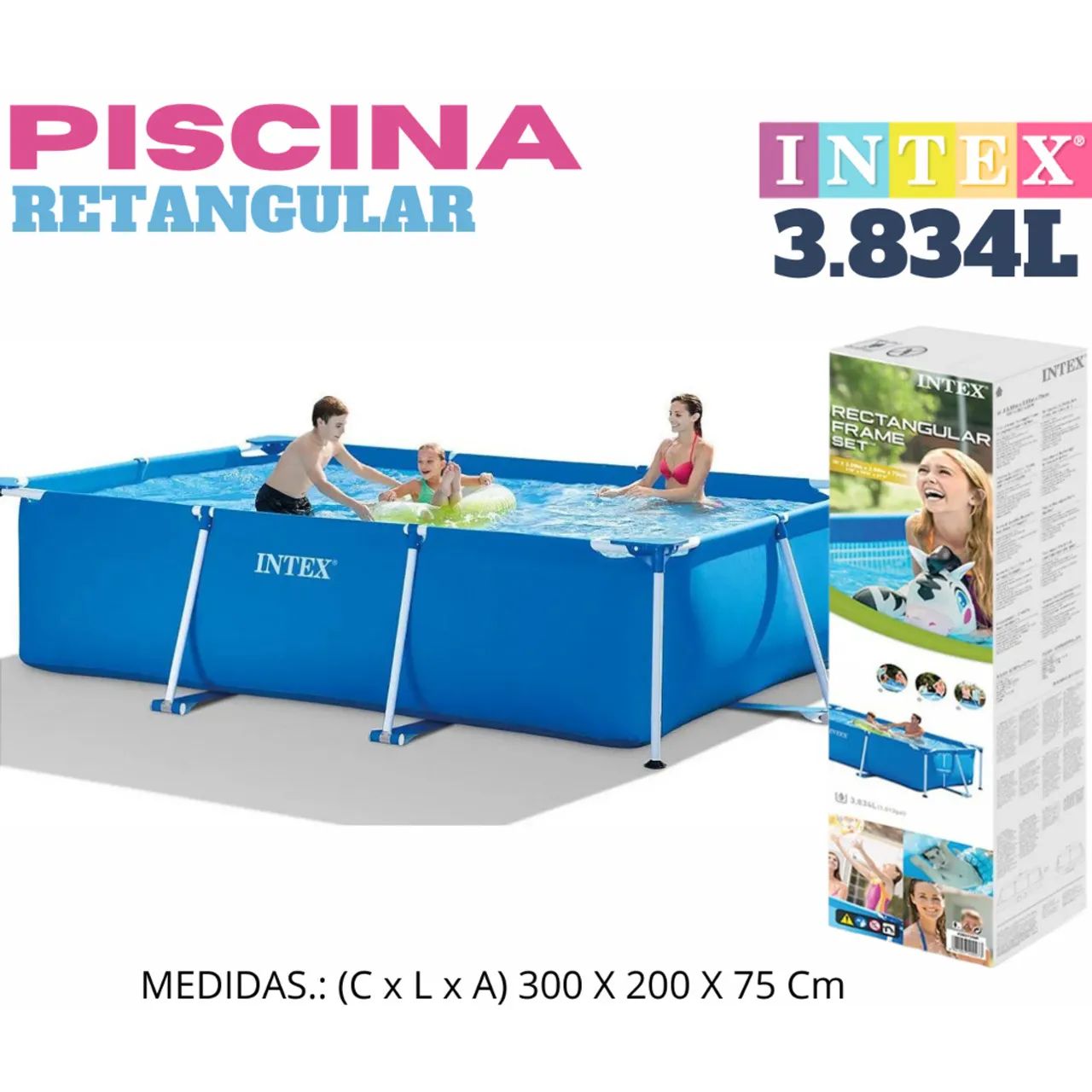 Piscina Retangular Intex 3.834L - 300x200x75cm