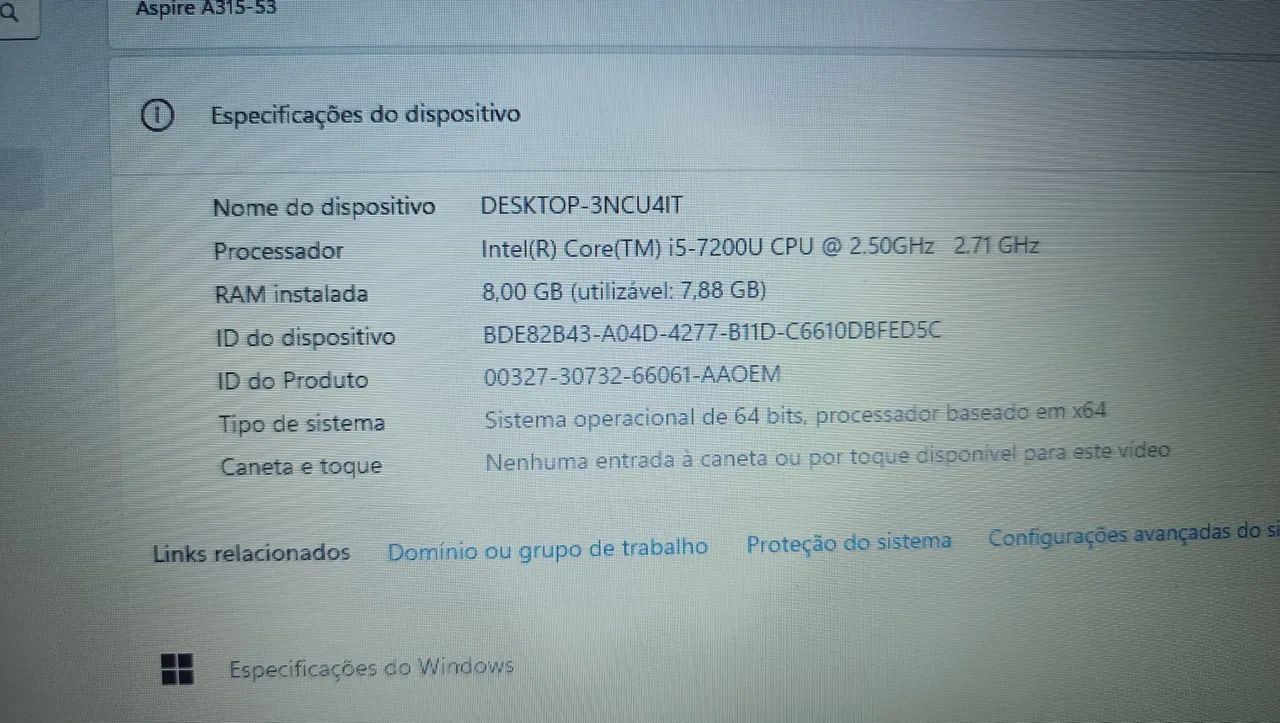 Notebook Acer CORE i5 7 GERAÇÃO RAM 8GB SSD 256 GB TELA 15.6 - Foto 4