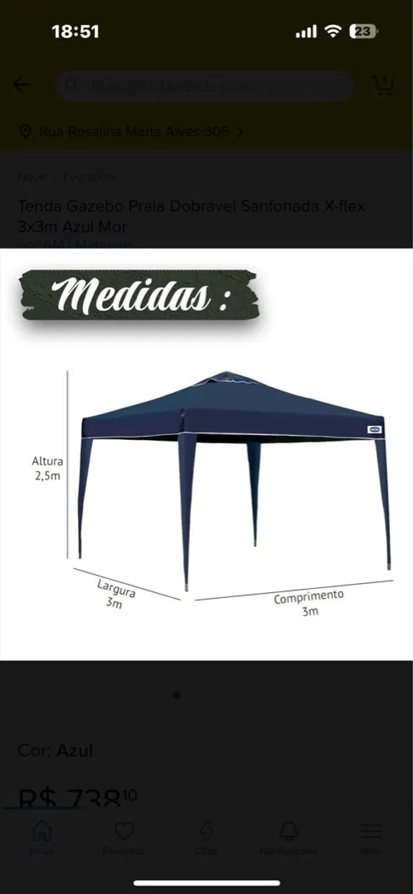 Tenda Gazebo Praia Dobrável Sanfonada X-flex 3x3m Azul Mor