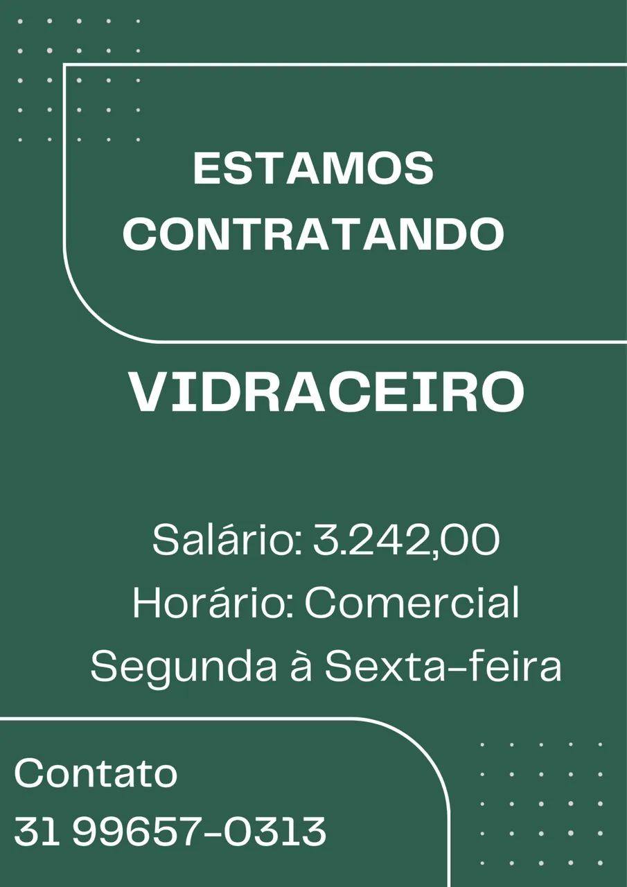 Estamos contratando VIDRACEIRO