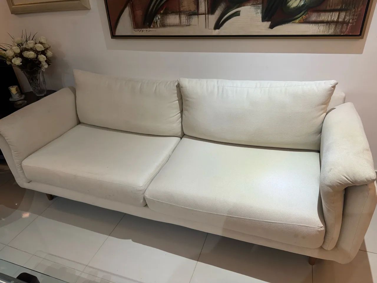 Sofá de Linho Espaçoso Bege