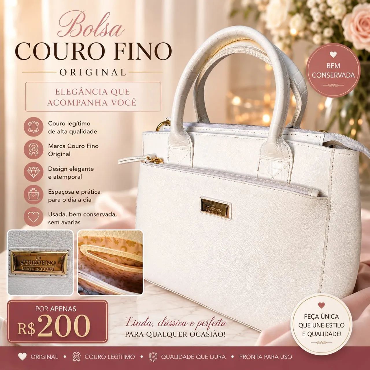 Bolsa couro fino original 