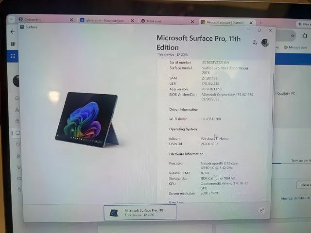 Surface PRO 11 Snapdragon X Elite 16 RAM 2 Tera SSD