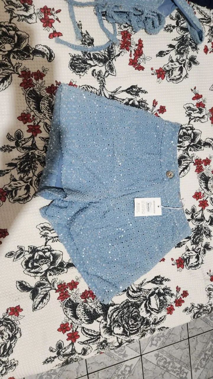 Conjunto Short Azul TAM P - NOVO - Foto 3