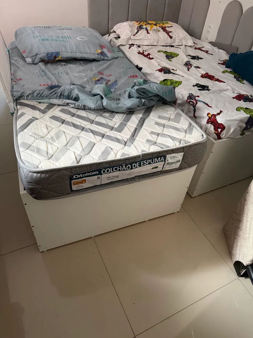 Cama - 2 colchão Infantil e 2  Baú de MDF + Colchão Ortobom?