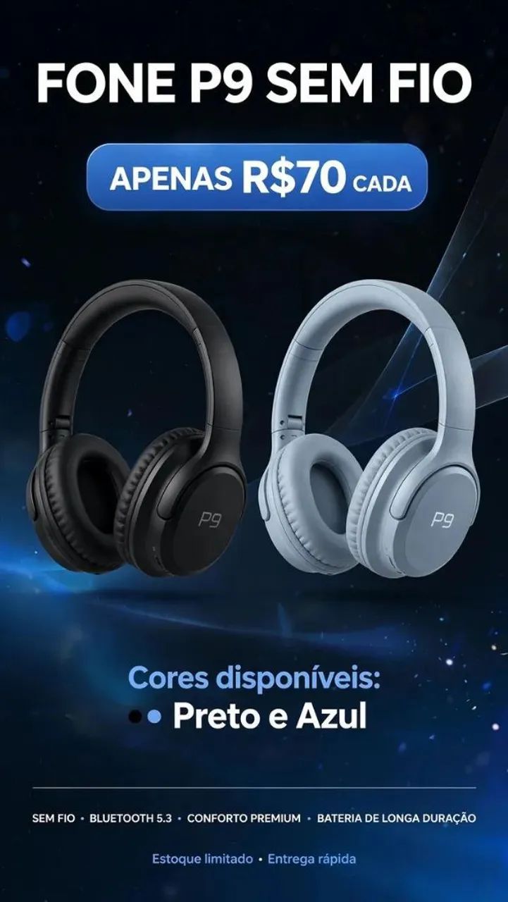 Fone de ouvido sem fio P9
