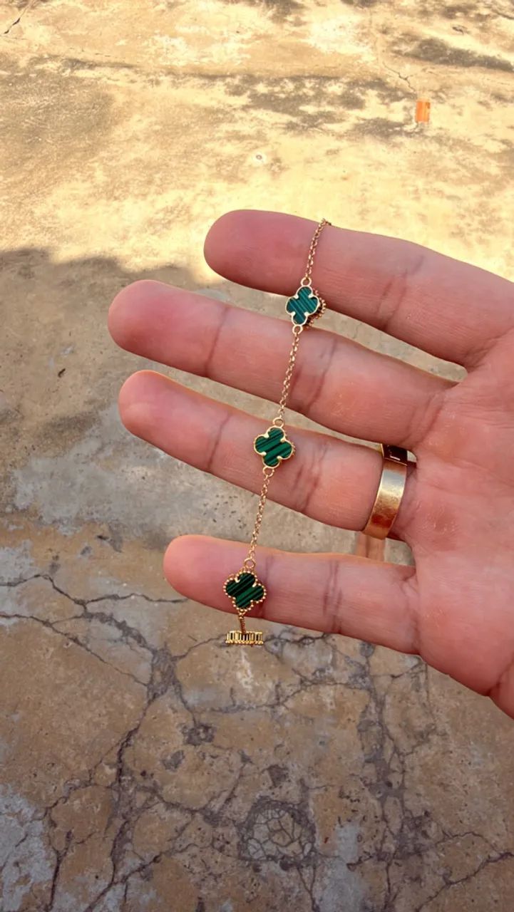 Pulseira de Ouro 18k Trevo Malaquita - Foto 4
