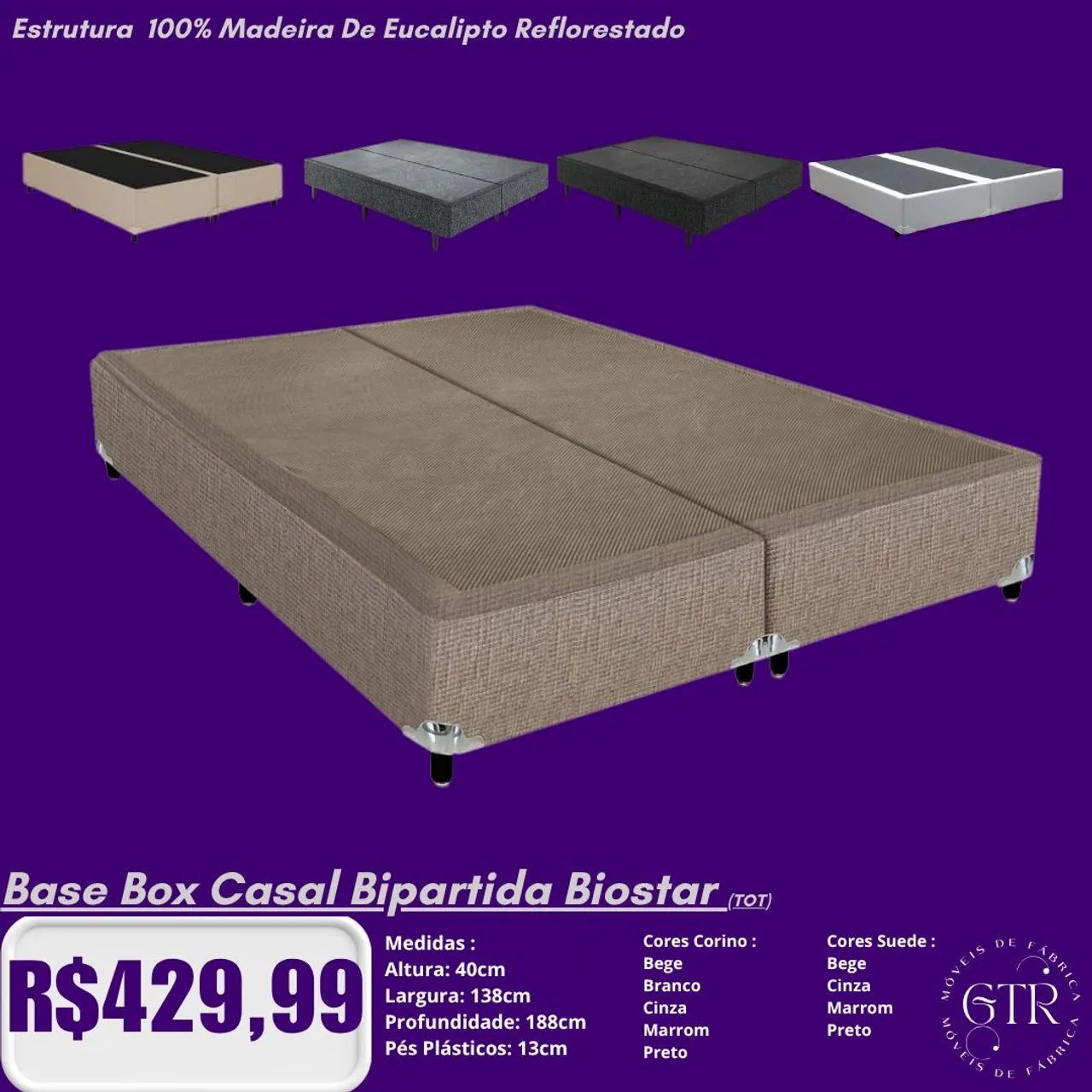 Base bipartida de cama casal suede - Foto 2