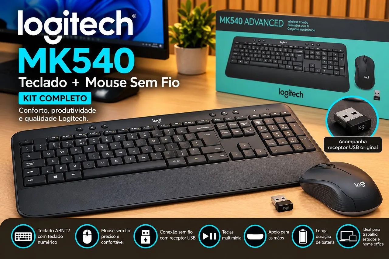 Kit Logitech MK540 Advanced - Teclado + Mouse Sem Fio ABNT2