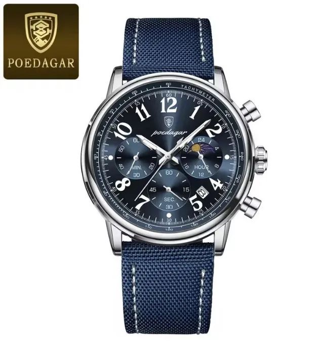Relógio de pulso Poedagar 808 Silver Blue com pulseira em nylon