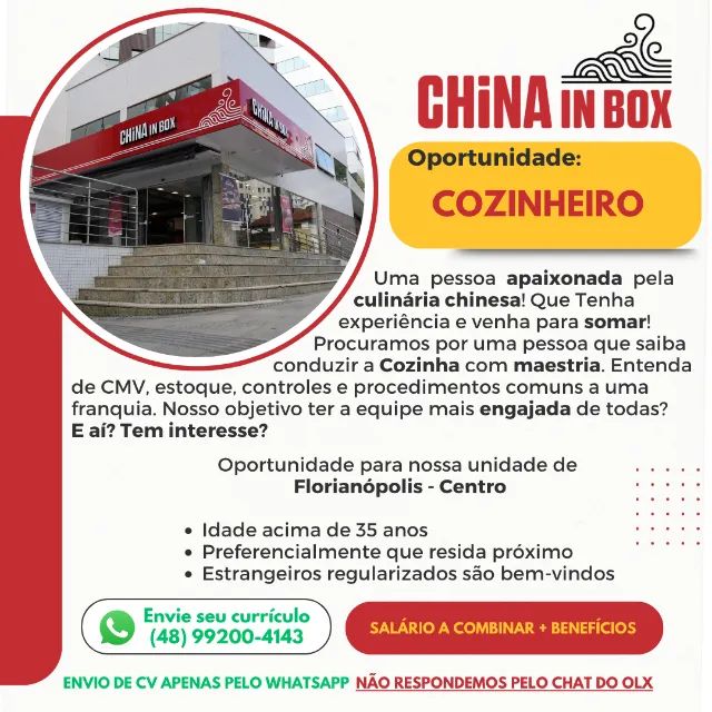 Cozinheiro - com experiência - Florianópolis