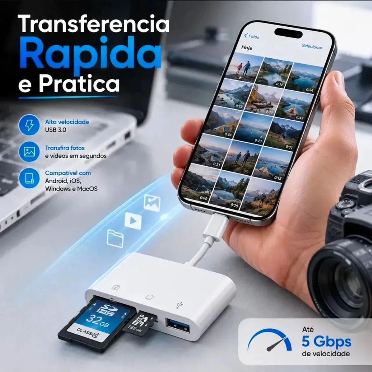 Adaptador USB Tipo C Leitor De Cartão SD Micro SD OTG USB 3.0 - Foto 2