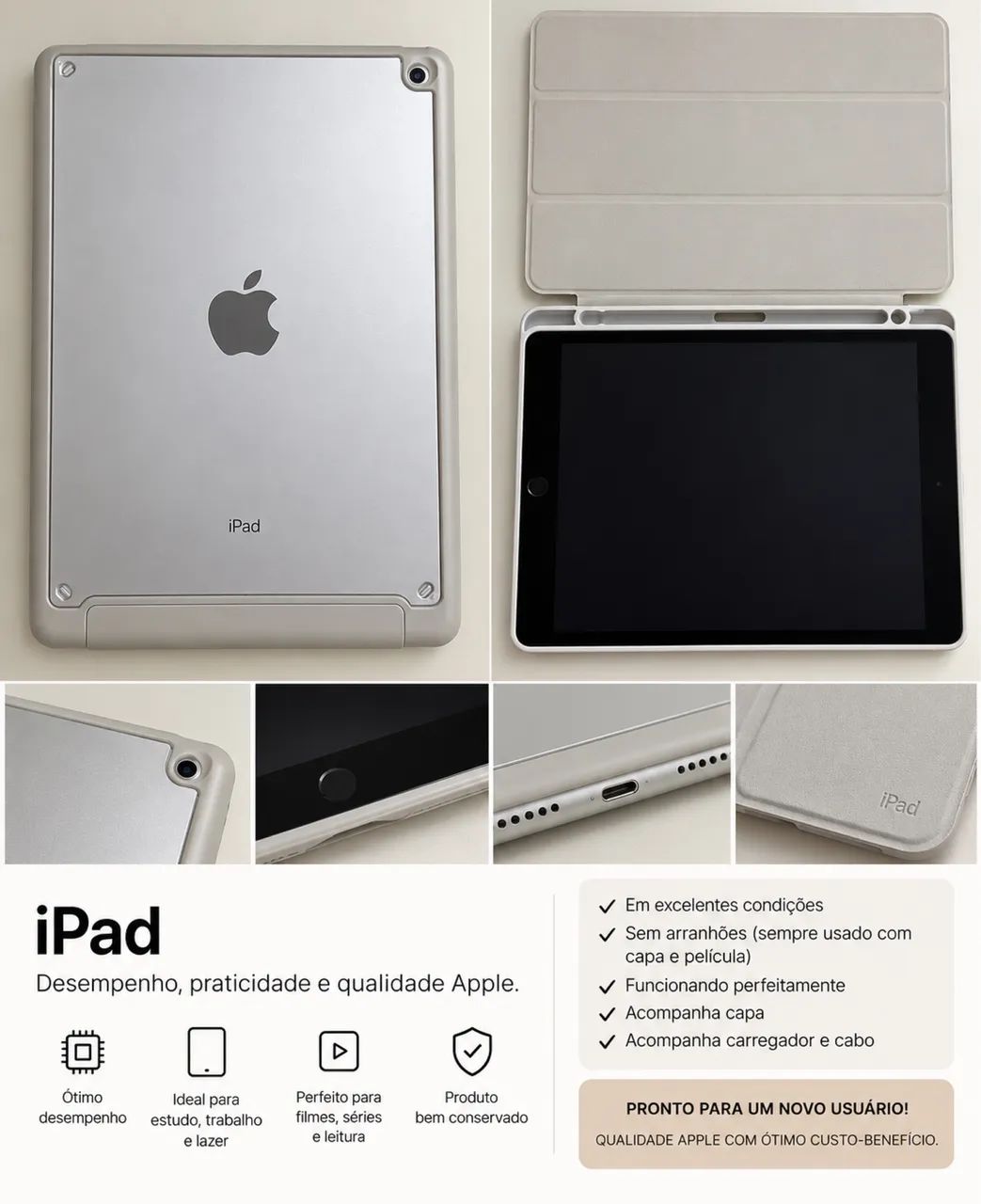 iPad 9 Apple em Excelente Estado + Capa + Carregador