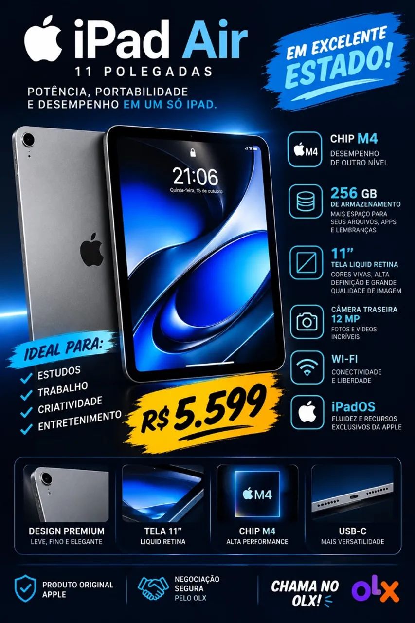 iPad Air chip M4 modelo 2026 + Case
