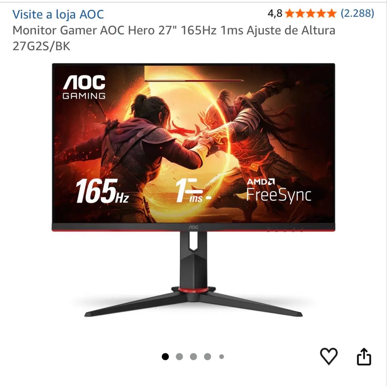 Monitor Gamer AOC Hero 27 polegadas 165hz  - Foto 3