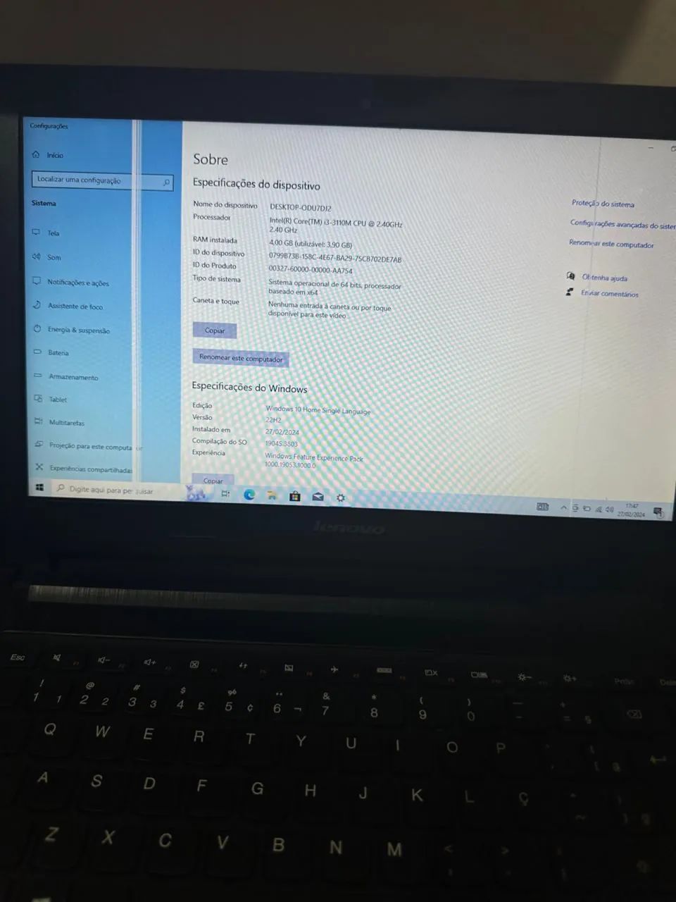 Notebook Lenovo i3 