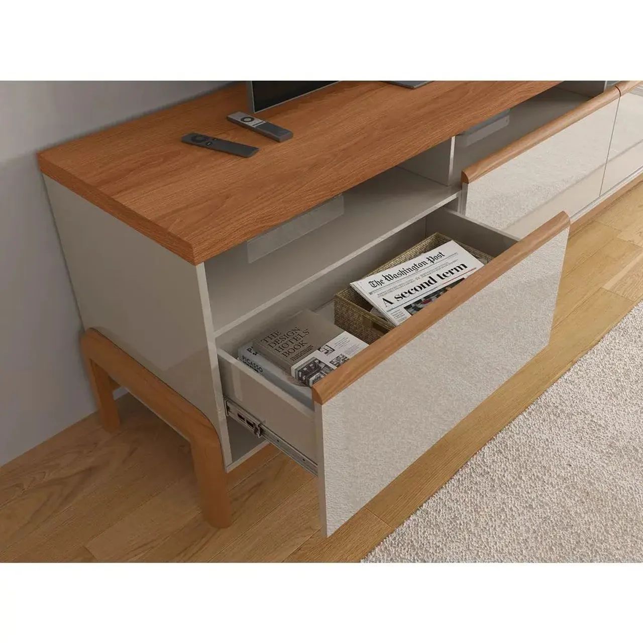 Rack 2.1 Elegance para TV até 75 polegadas 1 Porta 2 Gavetas Off/Jequitibá - Lukaliam<br> - Foto 3