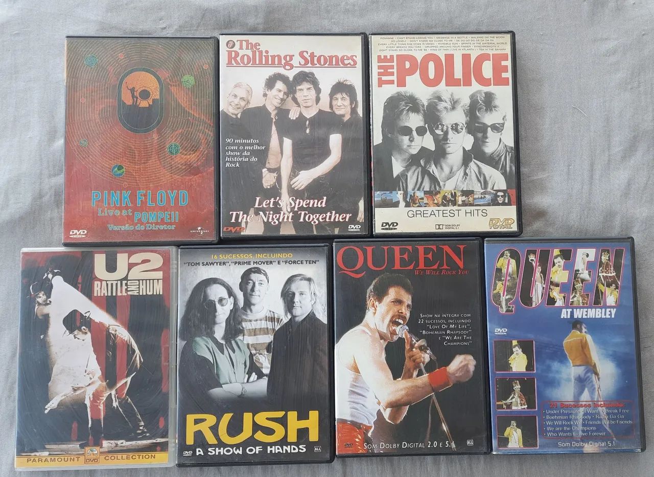 Lote com 7 DVDs de bandas internacionais.