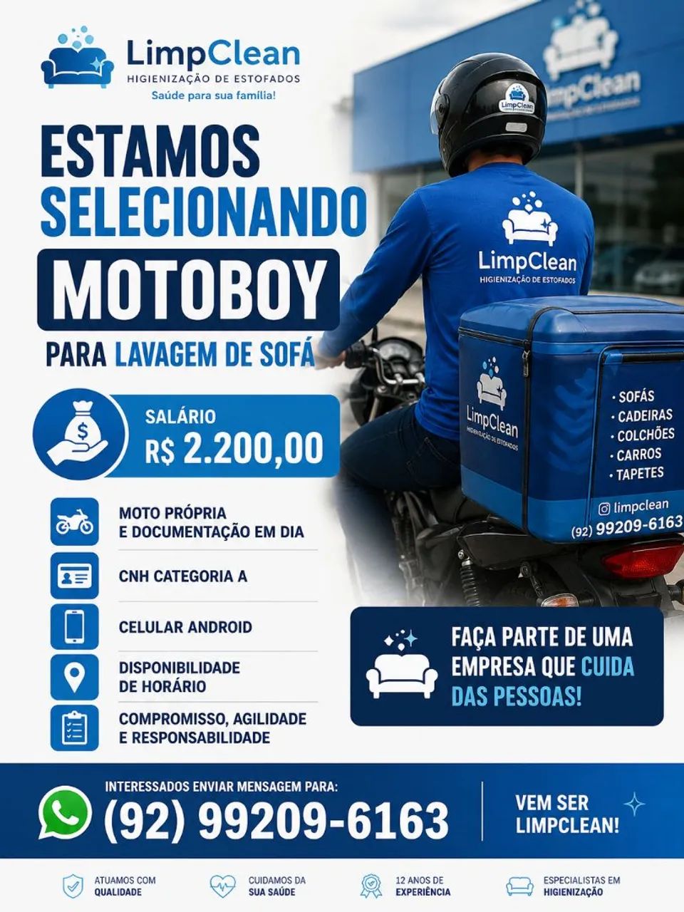 Motoboy para lavagem de sofá em.boa vista 