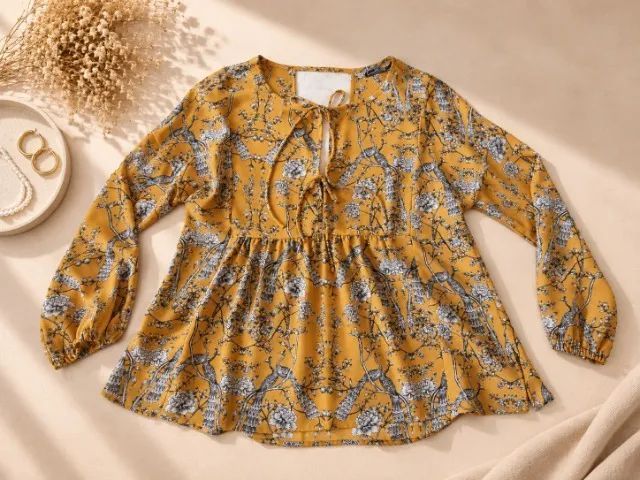 Bata na cor mostarda com estampas florais da Shoulder - Foto 3