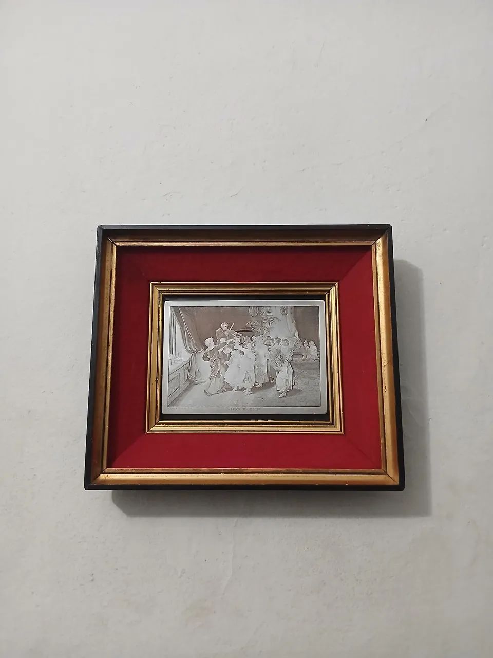 Antique Frame with French Metal Plaque Engraved by A. Lebey