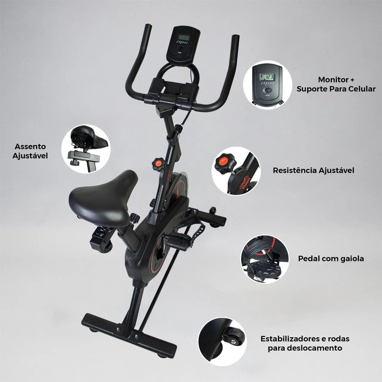 Bicicleta Ergométrica Preta Nova na Caixa Com Odômetro e Suporte Para Celular - Foto 2