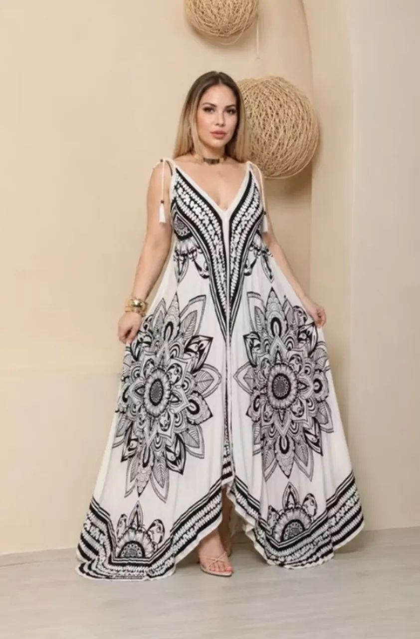 Vestido indiano longo costas nuas viscose