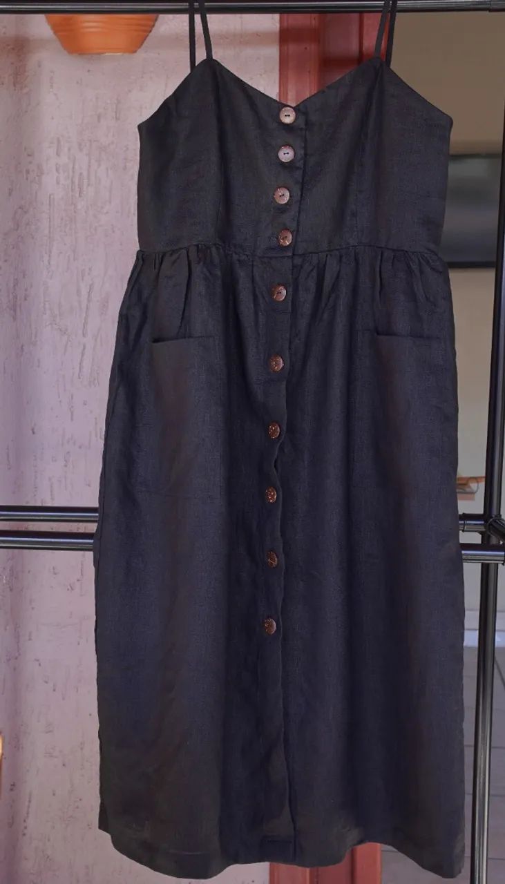 vestido de linho puro de alcinha com cinto de couro - Foto 2