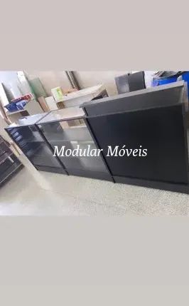 Balcão Caixa + 2 Balcões Vitrine com Vidro Superior - MDF Preto - Foto 2