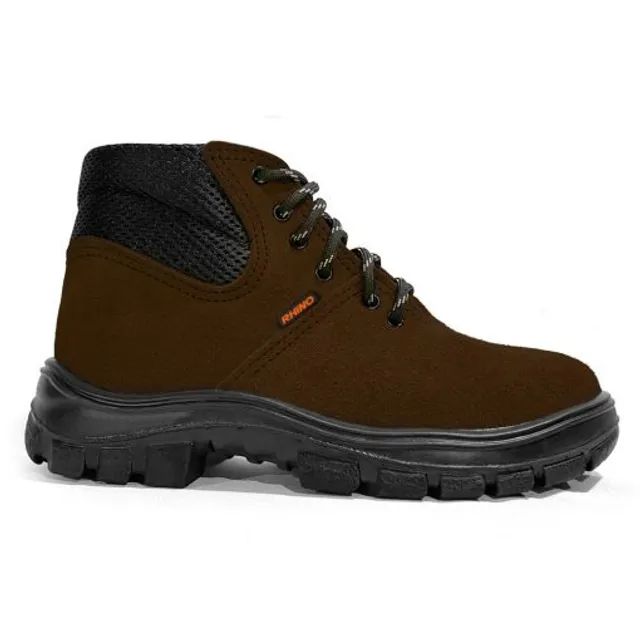 Bota/Botina de Segurança amarrar Nobuck com bico pvc cafe Tamanho do N°38 a 44 Rhino