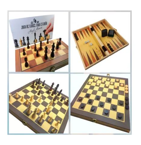 Jogo xadrez dama gamao madeira tabuleiro 3 em 1 40x40