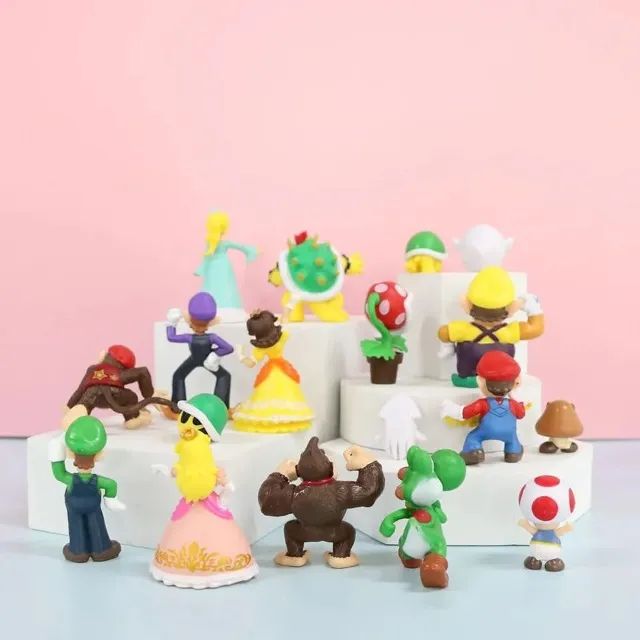 Bonecos Super Mario Bros Luigi Donkey Kong Bowser Yoshi Peach Wario 18pcs - Foto 3