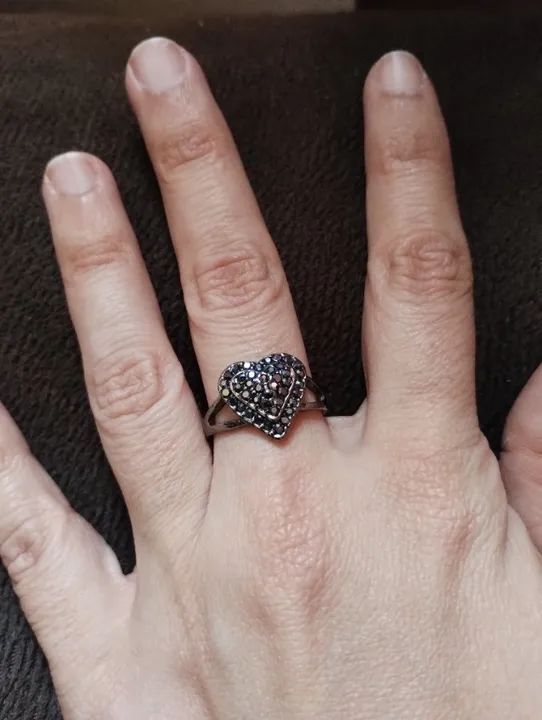 Anel grafite rodium negro de coração Tam. 19 - Não escurece! - Foto 5